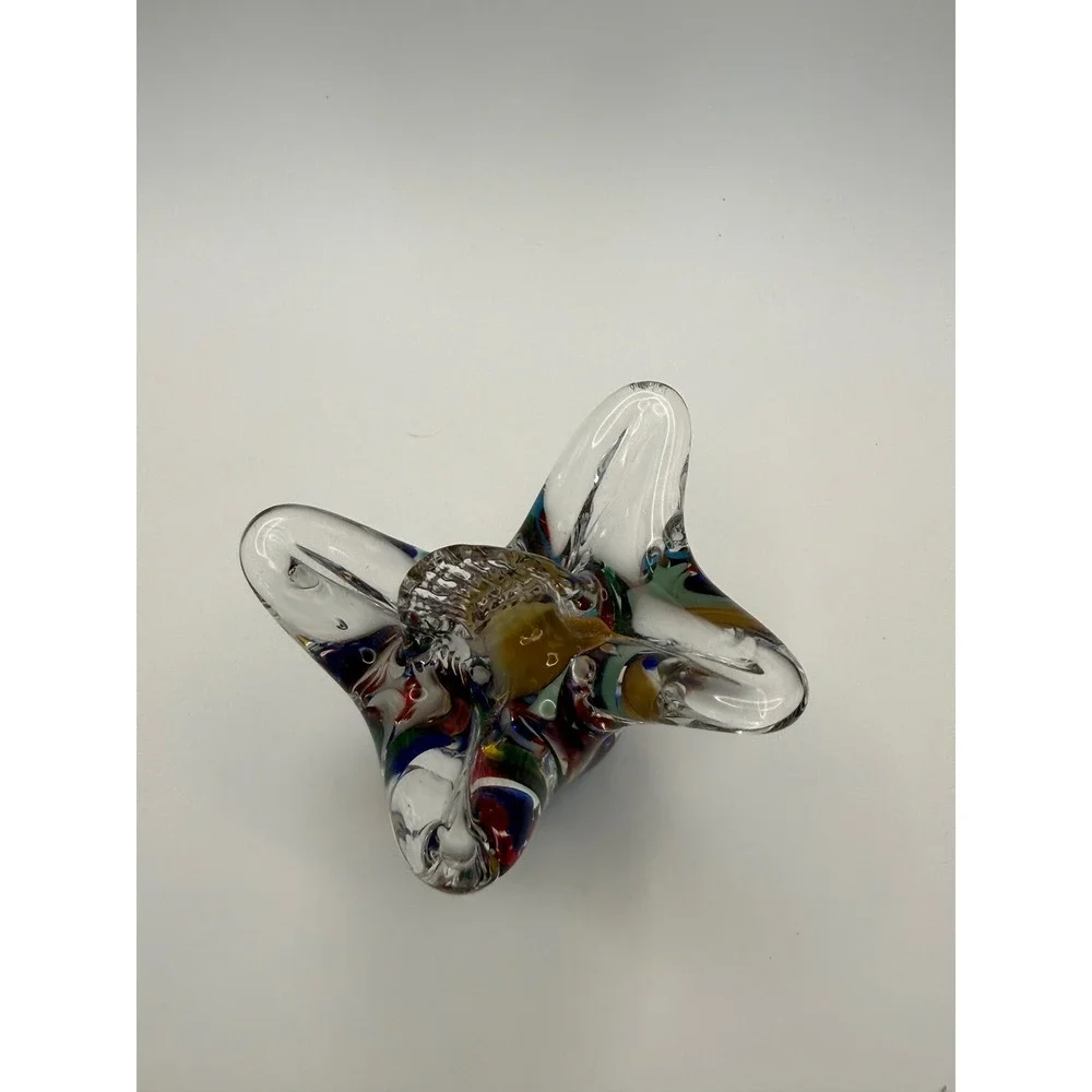 Murano Style Art Glass Vase Multi Color Confetti Hand Blown Pulled Rim Vintage